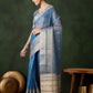 Rajwada Blue Organza Woven Saree With Unstitched Blouse For Women
