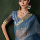 Rajwada Blue Organza Woven Saree With Unstitched Blouse For Women