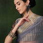 Rajwada Grey Organza Woven Saree With Unstitched Blouse For Women