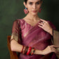 Rajwada Wine Organza Woven Saree With Unstitched Blouse For Women