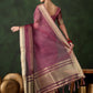 Rajwada Wine Organza Woven Saree With Unstitched Blouse For Women