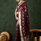 Rajwada Burgundy Organza Woven Saree With Unstitched Blouse For Women