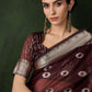 Rajwada Burgundy Organza Woven Saree With Unstitched Blouse For Women