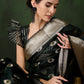 Rajwada Olive Organza Woven Saree With Unstitched Blouse For Women