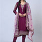Rajwada Women Purple Embroidered Georgette Semi Stitched Salwar Suit