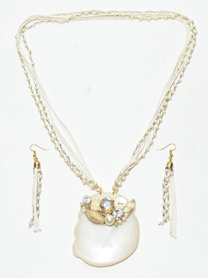 Rajwada White Thread And Alloy Pearl And Stone Jewellery Set For Women