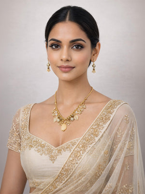 Rajwada Golden Alloy Pearl Jewellery Set For Women