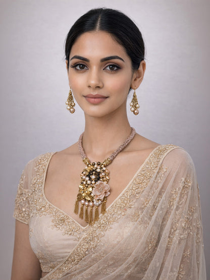 Rajwada Multicolor Jute And Alloy Pearl Jewellery Set For Women