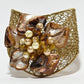 Rajwada Brown And Golden Alloy Pearl And Stone Cuff Bracelet For Women