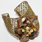Rajwada Brown And Golden Alloy Pearl And Stone Cuff Bracelet For Women