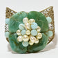Rajwada Green And Golden Alloy Pearl And Stone Cuff Bracelet For Women