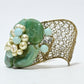 Rajwada Green And Golden Alloy Pearl And Stone Cuff Bracelet For Women