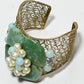 Rajwada Green And Golden Alloy Pearl And Stone Cuff Bracelet For Women