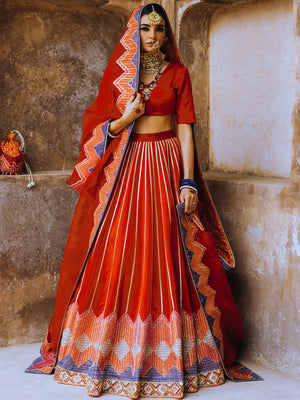 Rajwada Women Designer Red Semi Stitched Lehenga With  Unstitched Blouse