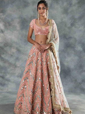 Rajwada Women Designer Pink Semi Stitched Lehenga With  Unstitched Blouse