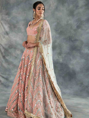 Rajwada Women Designer Pink Semi Stitched Lehenga With  Unstitched Blouse