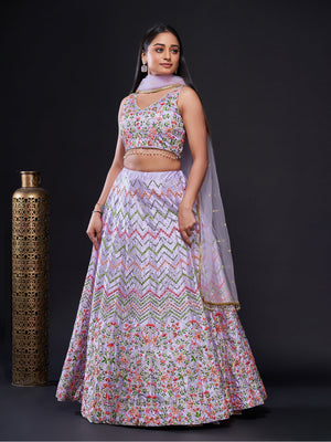 Rajwada - Lavender Silk Blend Semi Stitched Lehenga Set