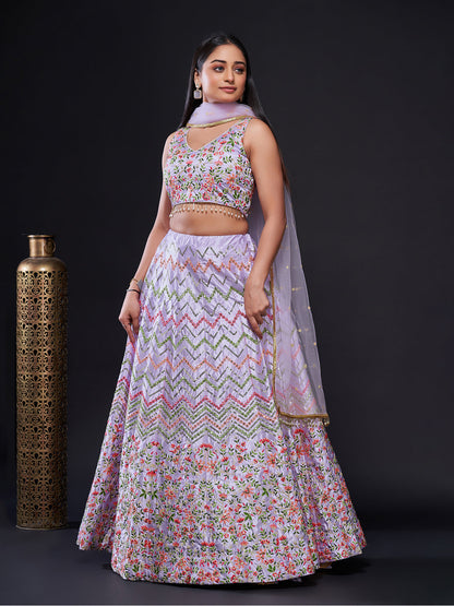 Rajwada - Lavender Silk Blend Semi Stitched Lehenga Set