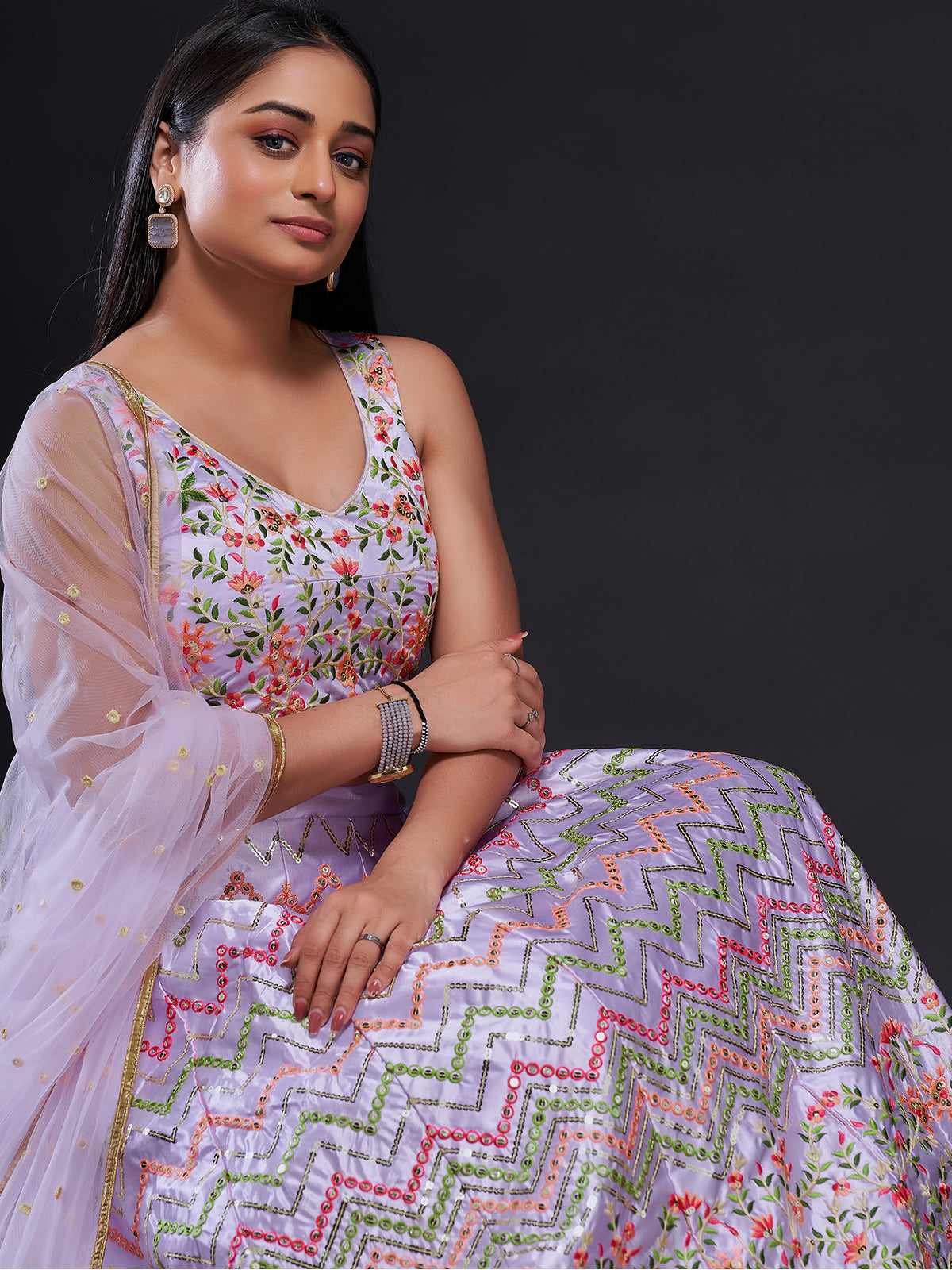 Rajwada - Lavender Silk Blend Semi Stitched Lehenga Set