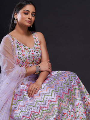 Rajwada - Lavender Silk Blend Semi Stitched Lehenga Set