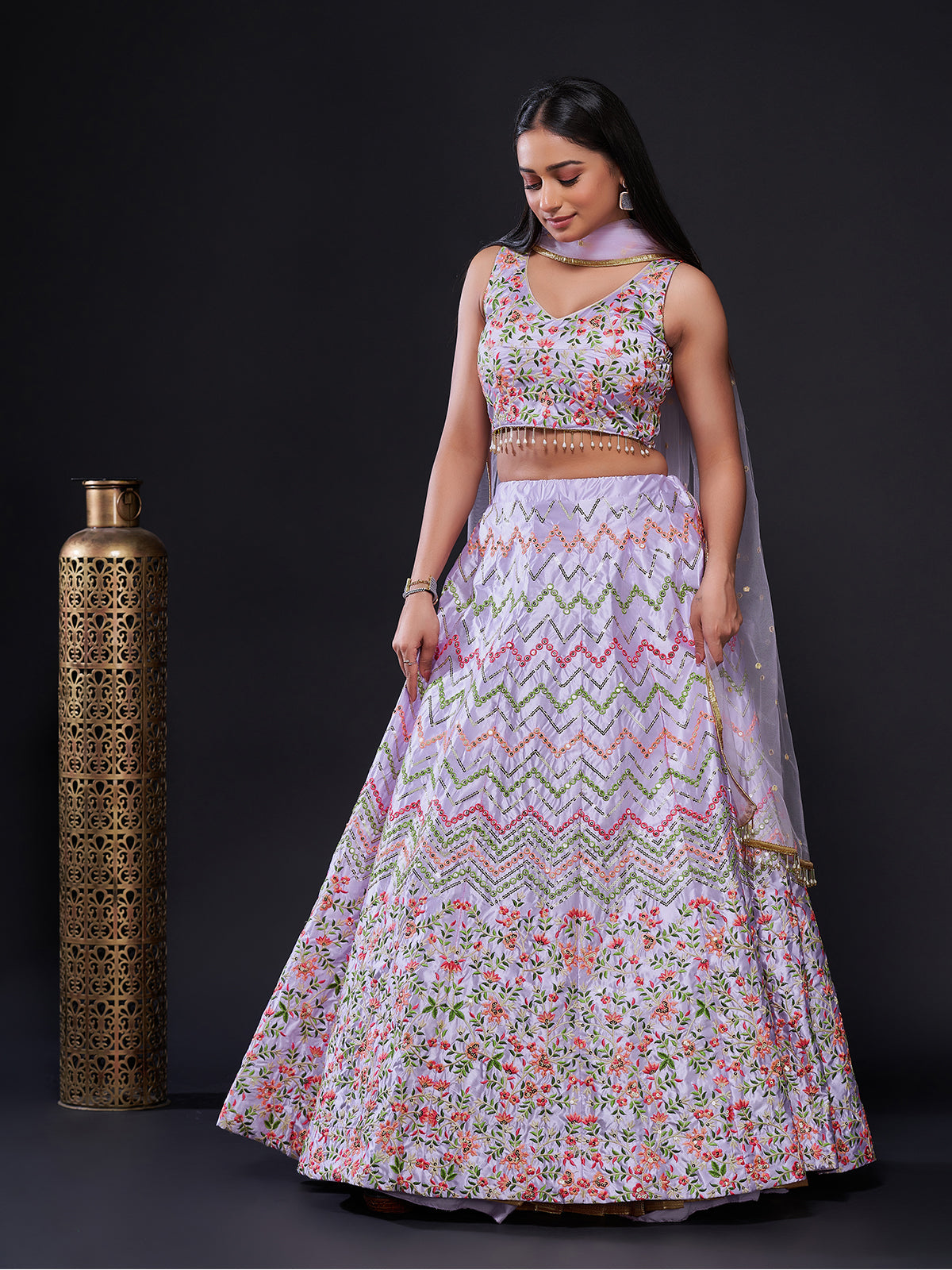 Rajwada - Lavender Silk Blend Semi Stitched Lehenga Set