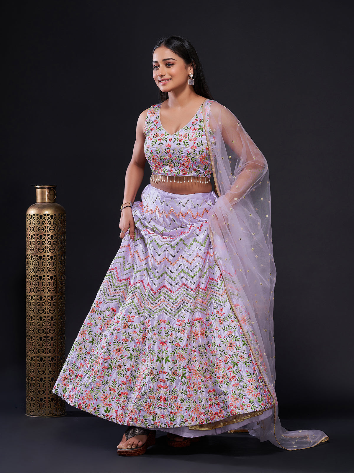 Rajwada - Lavender Silk Blend Semi Stitched Lehenga Set