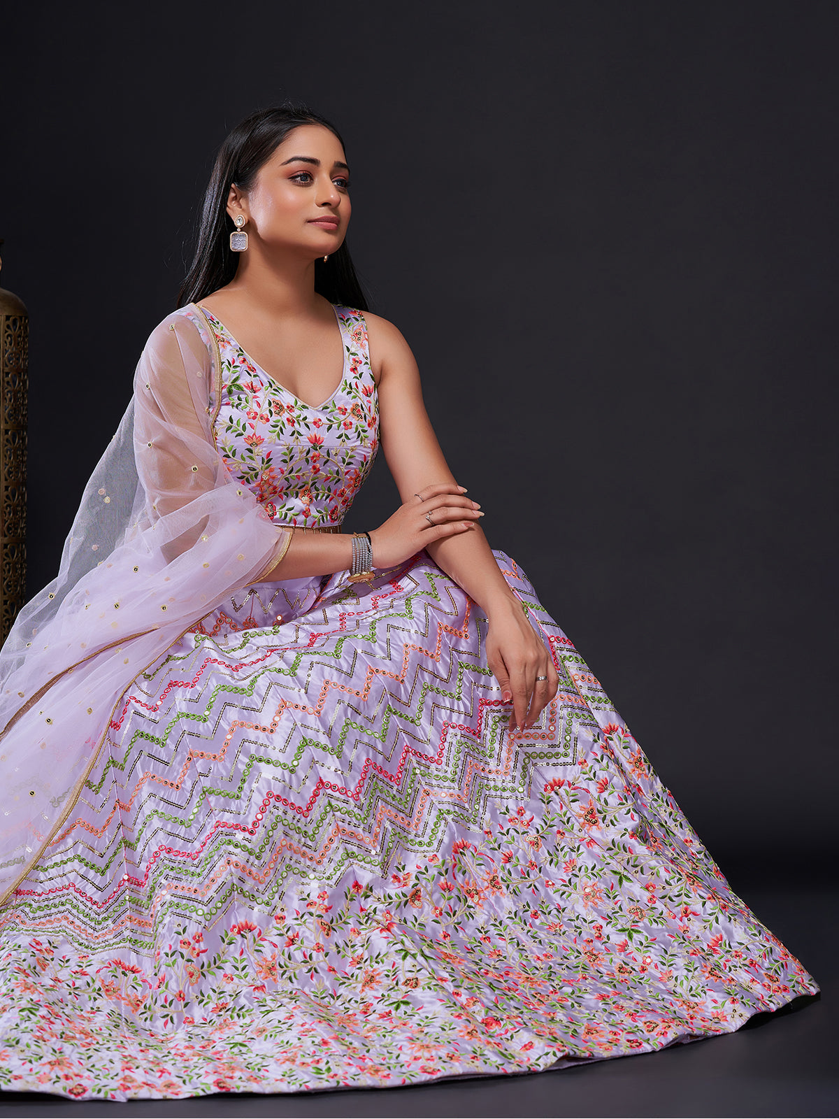 Rajwada - Lavender Silk Blend Semi Stitched Lehenga Set