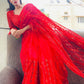Red Organza Sequins Saree With Unstitched Blouse