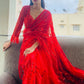 Red Organza Sequins Saree With Unstitched Blouse