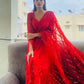 Red Organza Sequins Saree With Unstitched Blouse