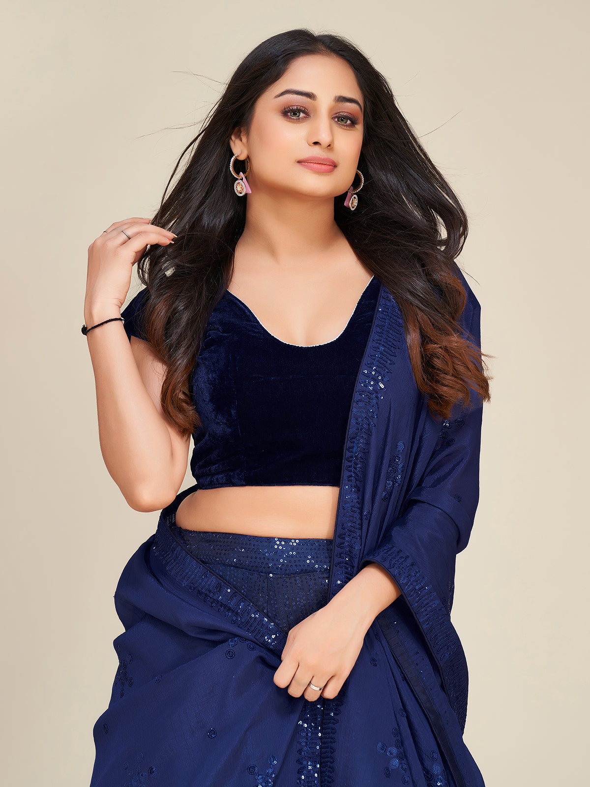 Rajwada - Blue Silk Blend Semi Stitched Lehenga Set