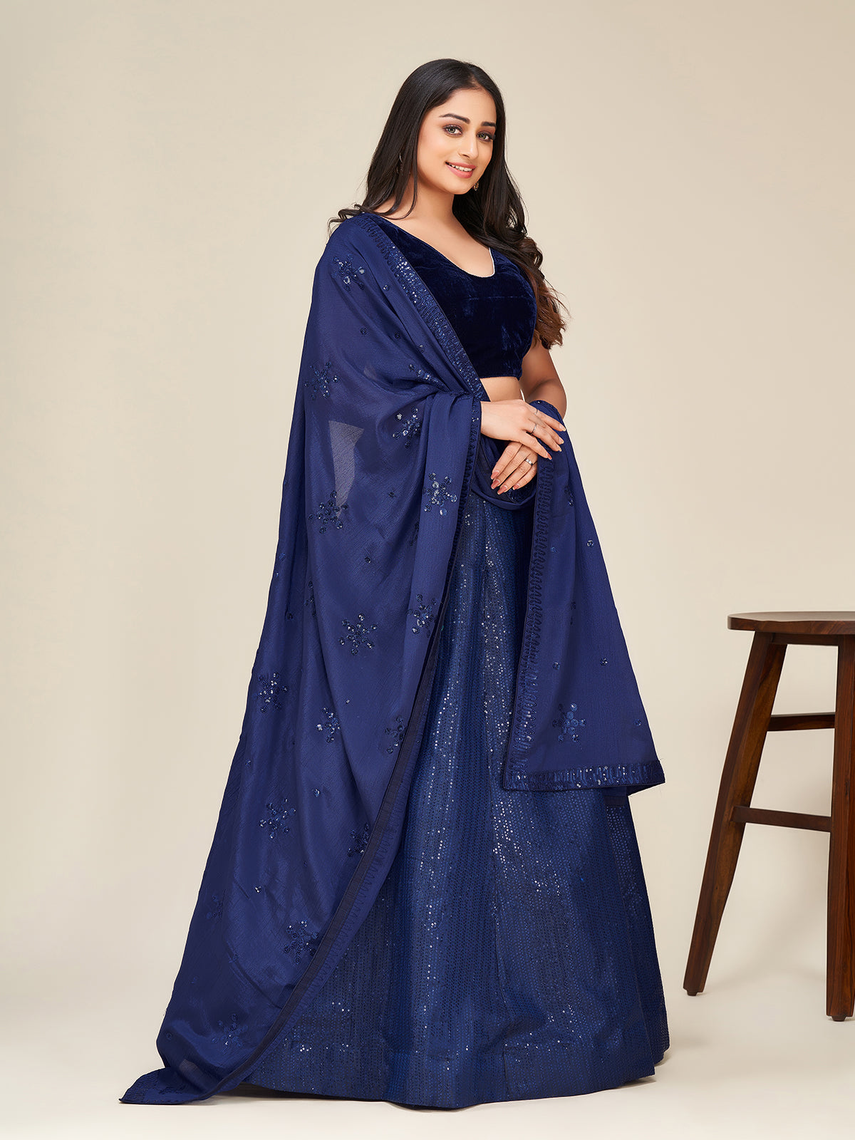Rajwada - Blue Silk Blend Semi Stitched Lehenga Set