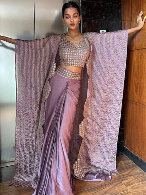 Rajwada Women Designer Lavender Georgette Semi Stitched Lehenga With Unstitched Blouse