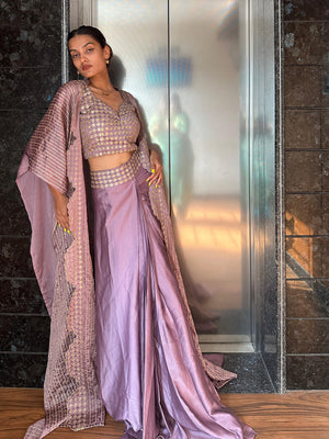 Rajwada Women Designer Lavender Georgette Semi Stitched Lehenga With Unstitched Blouse