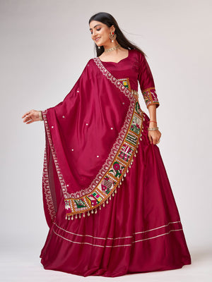 Rajwada Women Embroidery Pink Satin Silk Semi Stitched Lehenga With Unstitched Blouse