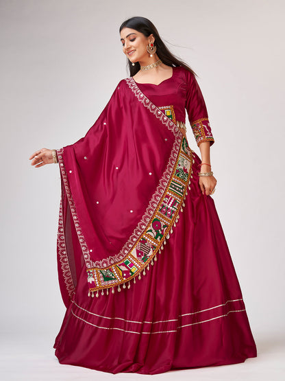Rajwada Women Embroidery Pink Satin Silk Semi Stitched Lehenga With Unstitched Blouse
