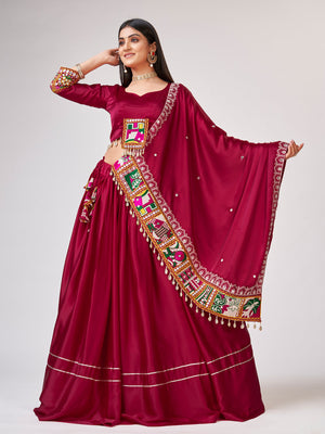 Rajwada Women Embroidery Pink Satin Silk Semi Stitched Lehenga With Unstitched Blouse