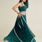 Rajwada Women Bottle Green Georgette Printed Semi Stitched Lehenga With Unstitched Blouse