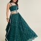 Rajwada Women Bottle Green Georgette Printed Semi Stitched Lehenga With Unstitched Blouse