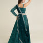 Rajwada Women Bottle Green Georgette Printed Semi Stitched Lehenga With Unstitched Blouse