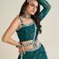 Rajwada Women Bottle Green Georgette Printed Semi Stitched Lehenga With Unstitched Blouse