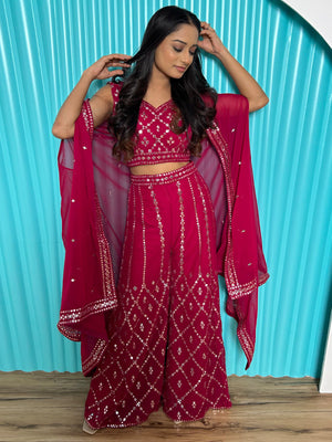 Rajwada Pink Georgette Stitched Co-Ord Set with Unstitched Blouse for Women