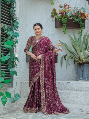 Rajwada Purple Georgette Saree with unstitched Blouse for Women
