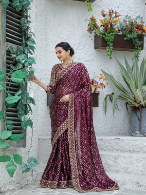 Rajwada Purple Georgette Saree with unstitched Blouse for Women
