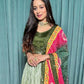 Rajwada Green Chinon Silk Embroidered Semi-Stitched Lehenga For Women