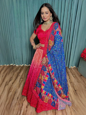 Rajwada Red Chinon Silk Embroidered Semi-Stitched Lehenga For Women