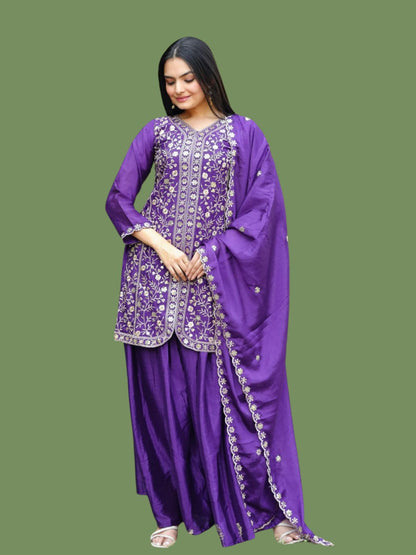 Rajwada Purple Chinon Embellished Stitched Kurta Set For Women