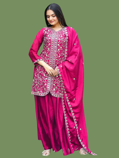 Rajwada Pink Chinon Embellished Stitched Kurta Set For Women