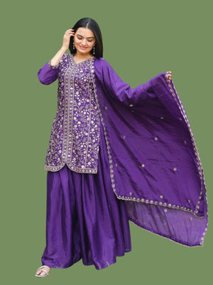 Rajwada Purple Chinon Embellished Stitched Kurta Set For Women
