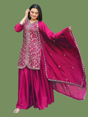 Rajwada Pink Chinon Embellished Stitched Kurta Set For Women